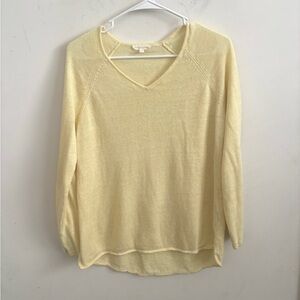 Eileen Fisher Sweater Womens Pastel Yellow Linen Lightweight V-Neck Minimalist S